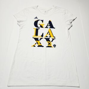 LA Galaxy Womens Size L White Short Sleeve Adidas Shirt EUC